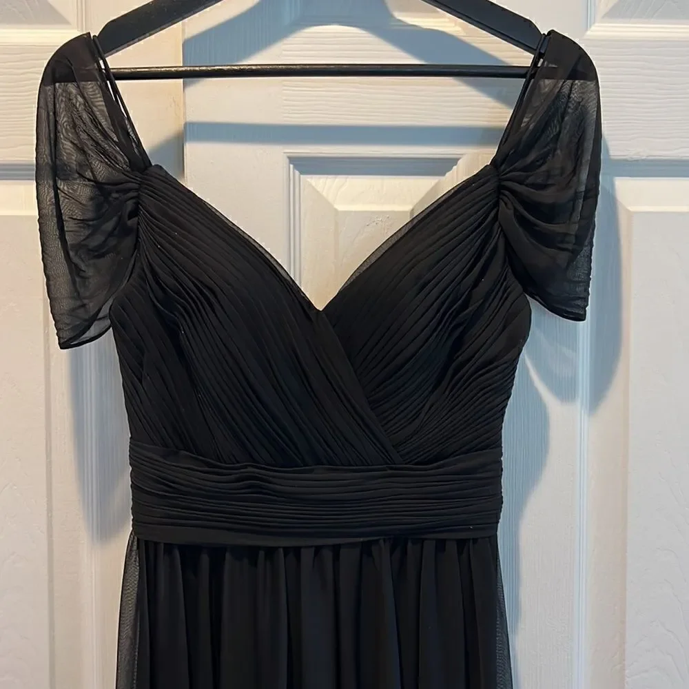 Kleinfeld Sleeveless A-Line/Princess Off The Shoulder Floor Length Dress Black